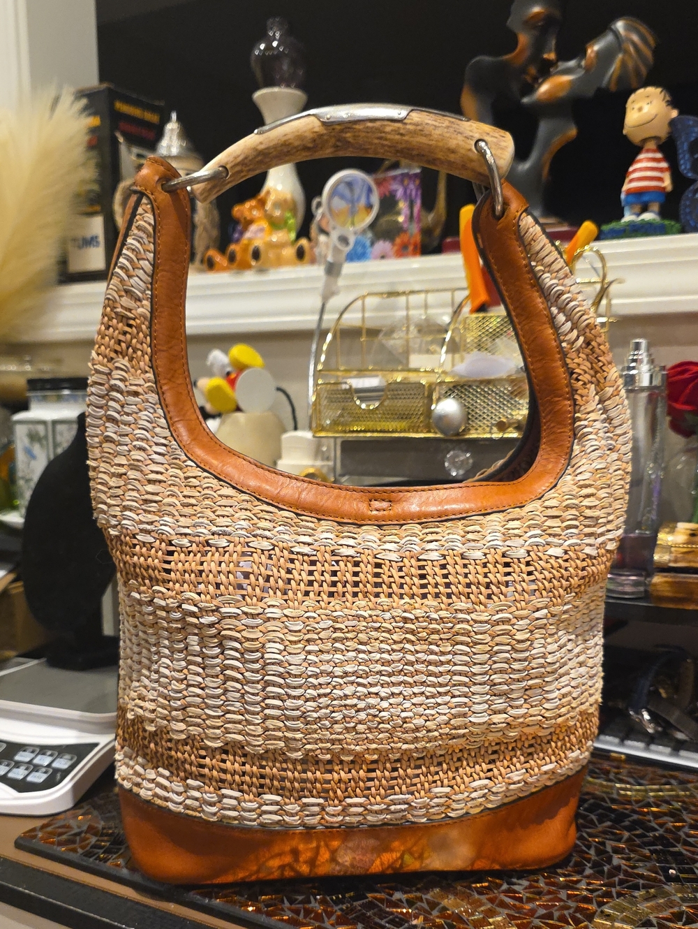 Woven Straw and Leather Hobo Bag - Tan